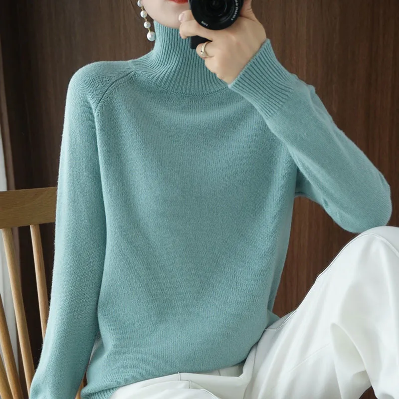 Turtleneck Cashmere Women Sweaters Solid Casual Long Sleeve Knitted Jumper Female Bottoming Pullover Sweaters Autumn Winter