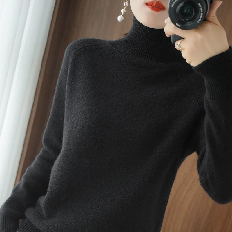 Turtleneck Cashmere Women Sweaters Solid Casual Long Sleeve Knitted Jumper Female Bottoming Pullover Sweaters Autumn Winter