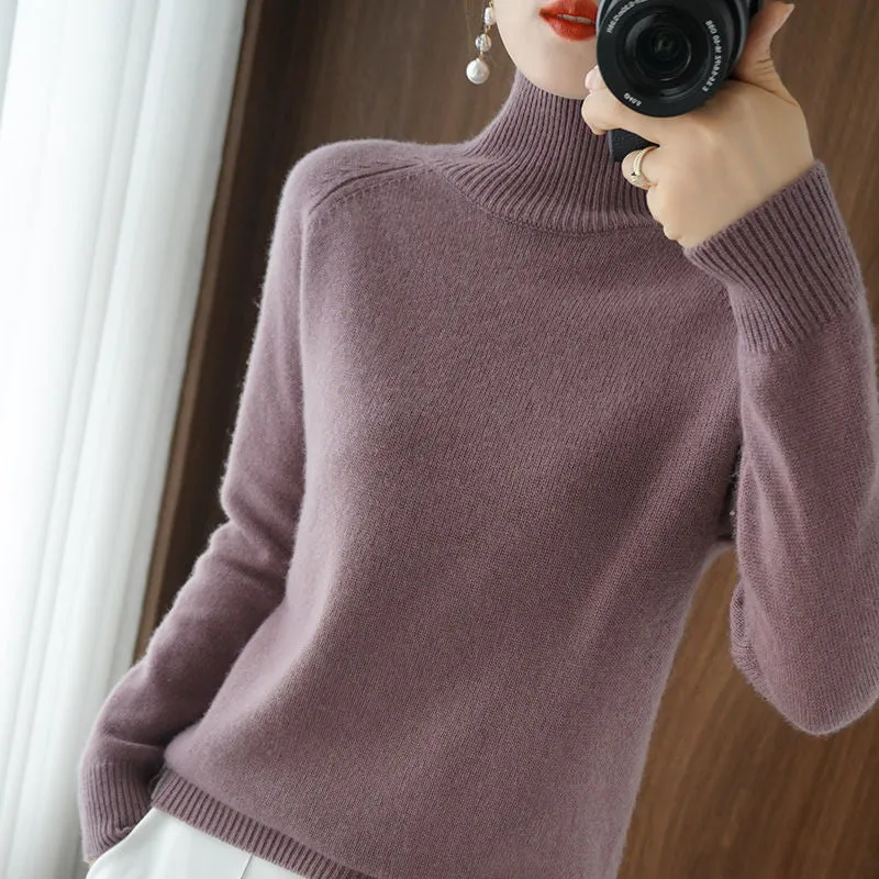 Turtleneck Cashmere Women Sweaters Solid Casual Long Sleeve Knitted Jumper Female Bottoming Pullover Sweaters Autumn Winter
