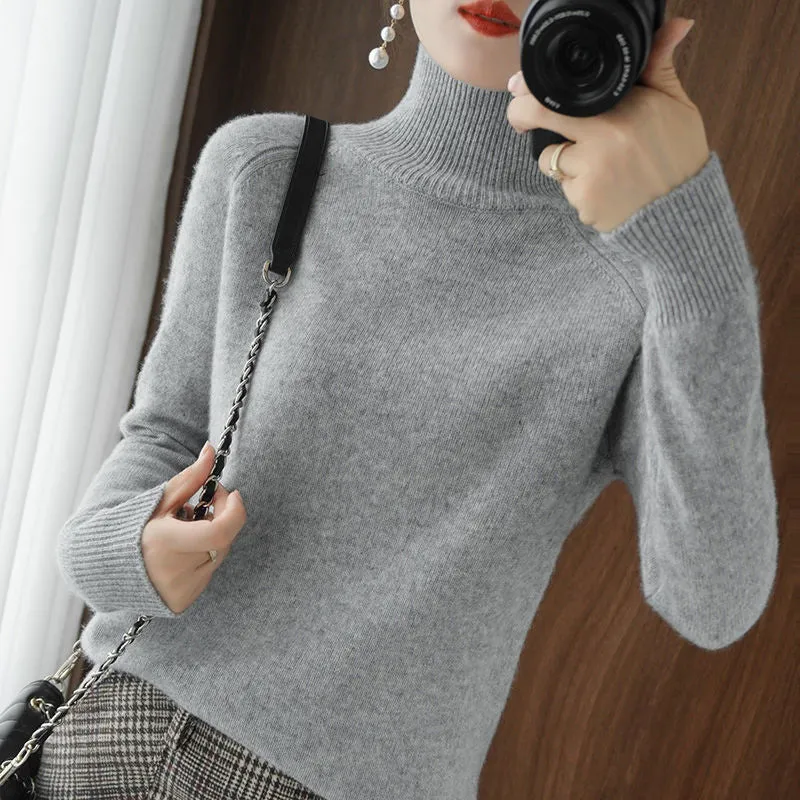 Turtleneck Cashmere Women Sweaters Solid Casual Long Sleeve Knitted Jumper Female Bottoming Pullover Sweaters Autumn Winter