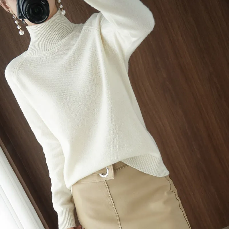 Turtleneck Cashmere Women Sweaters Solid Casual Long Sleeve Knitted Jumper Female Bottoming Pullover Sweaters Autumn Winter