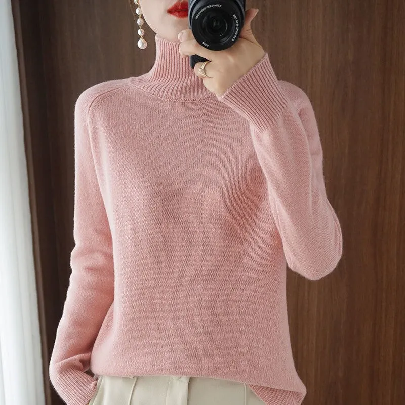 Turtleneck Cashmere Women Sweaters Solid Casual Long Sleeve Knitted Jumper Female Bottoming Pullover Sweaters Autumn Winter