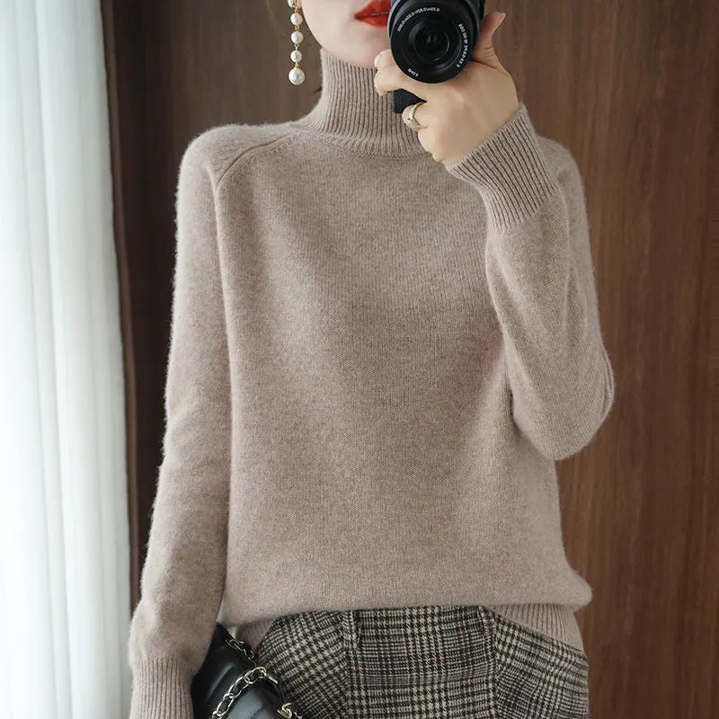 Turtleneck Cashmere Women Sweaters Solid Casual Long Sleeve Knitted Jumper Female Bottoming Pullover Sweaters Autumn Winter