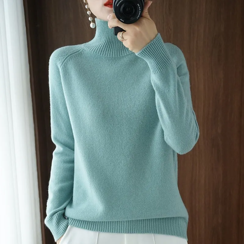 Turtleneck Cashmere Women Sweaters Solid Casual Long Sleeve Knitted Jumper Female Bottoming Pullover Sweaters Autumn Winter