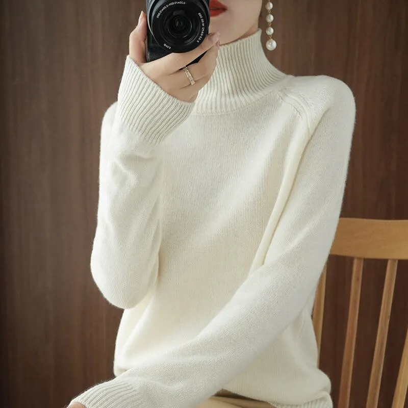Turtleneck Cashmere Women Sweaters Solid Casual Long Sleeve Knitted Jumper Female Bottoming Pullover Sweaters Autumn Winter