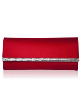 Tuxedo Satin Clutch - Silver Red