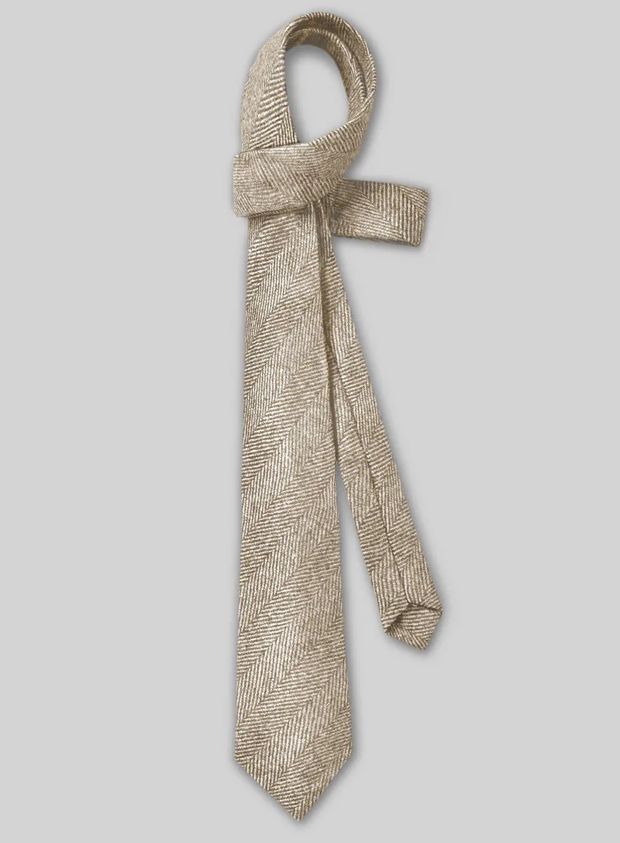 Tweed Tie - Naples Wide Herringbone Beige