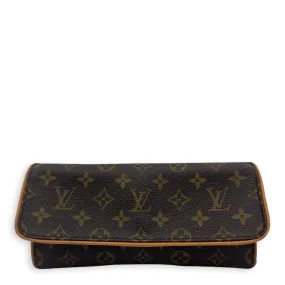 Twin Pochette Brown Crossbody Bag in Monogram Coated Canvas, Gold hardware