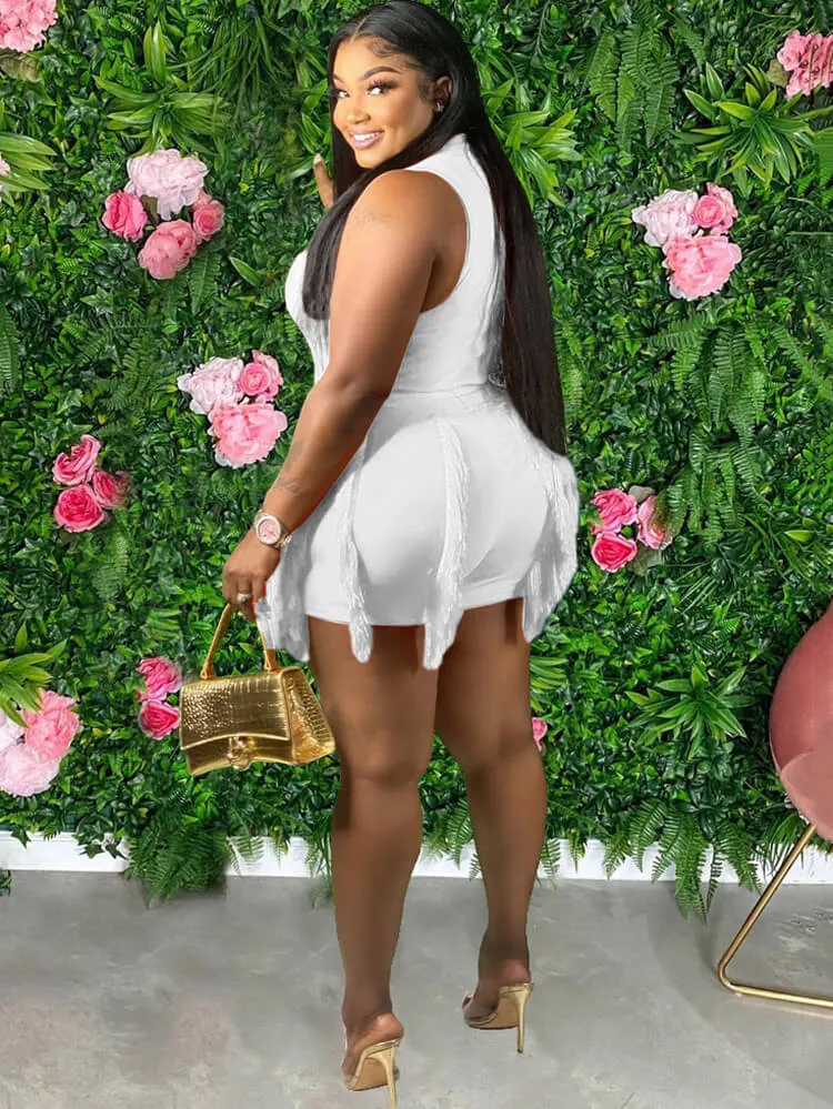 Two Piece Sleeveless Tops & Tassel Shorts