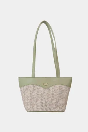 Two-Tone Straw PU Tote Bag