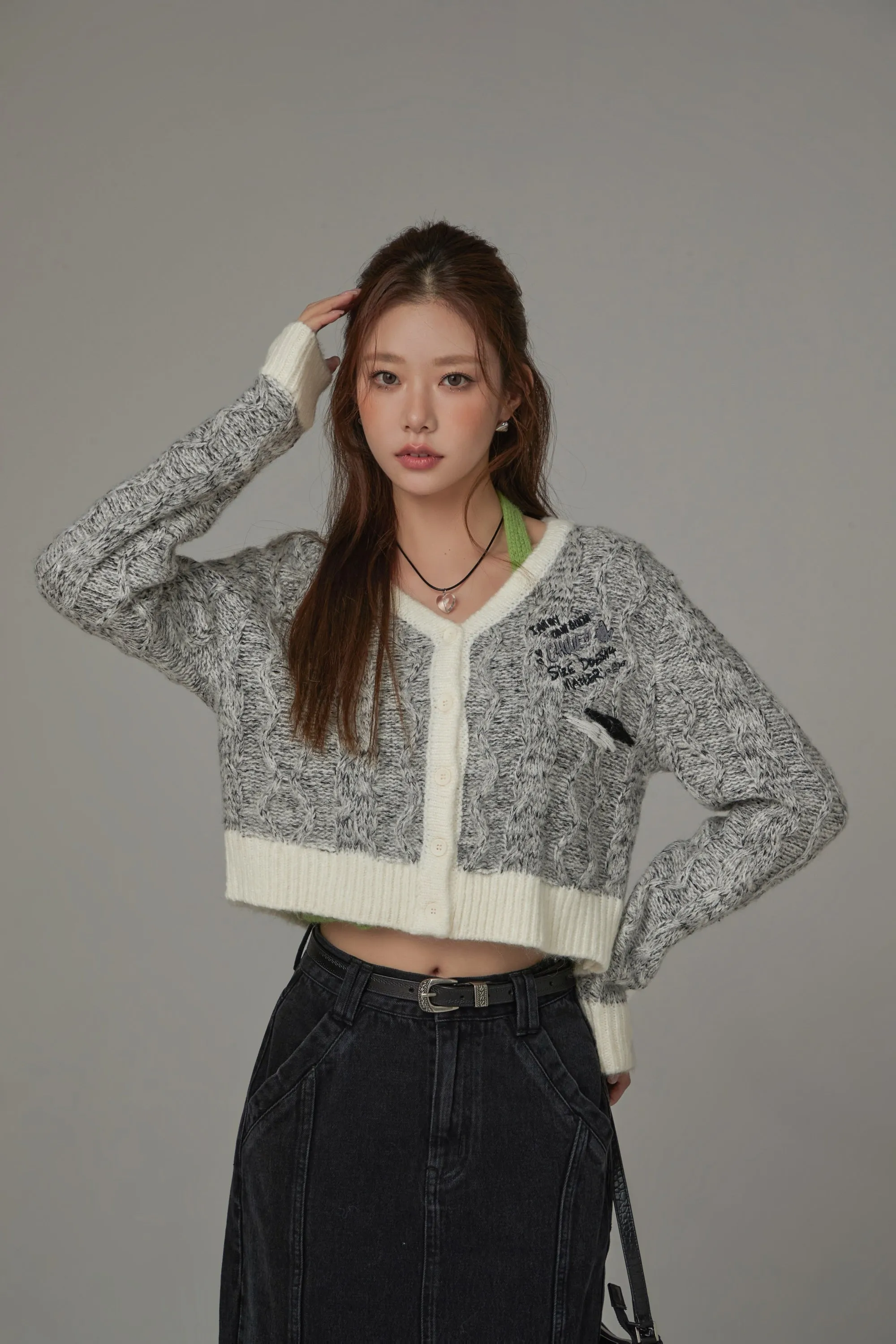 Two Toned Bunny Crop Cardigan