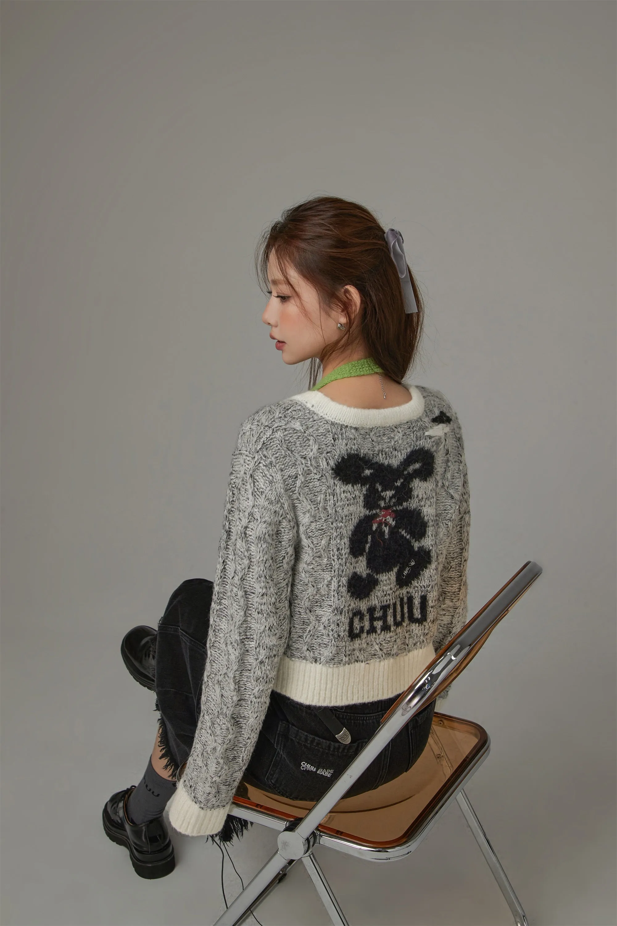 Two Toned Bunny Crop Cardigan