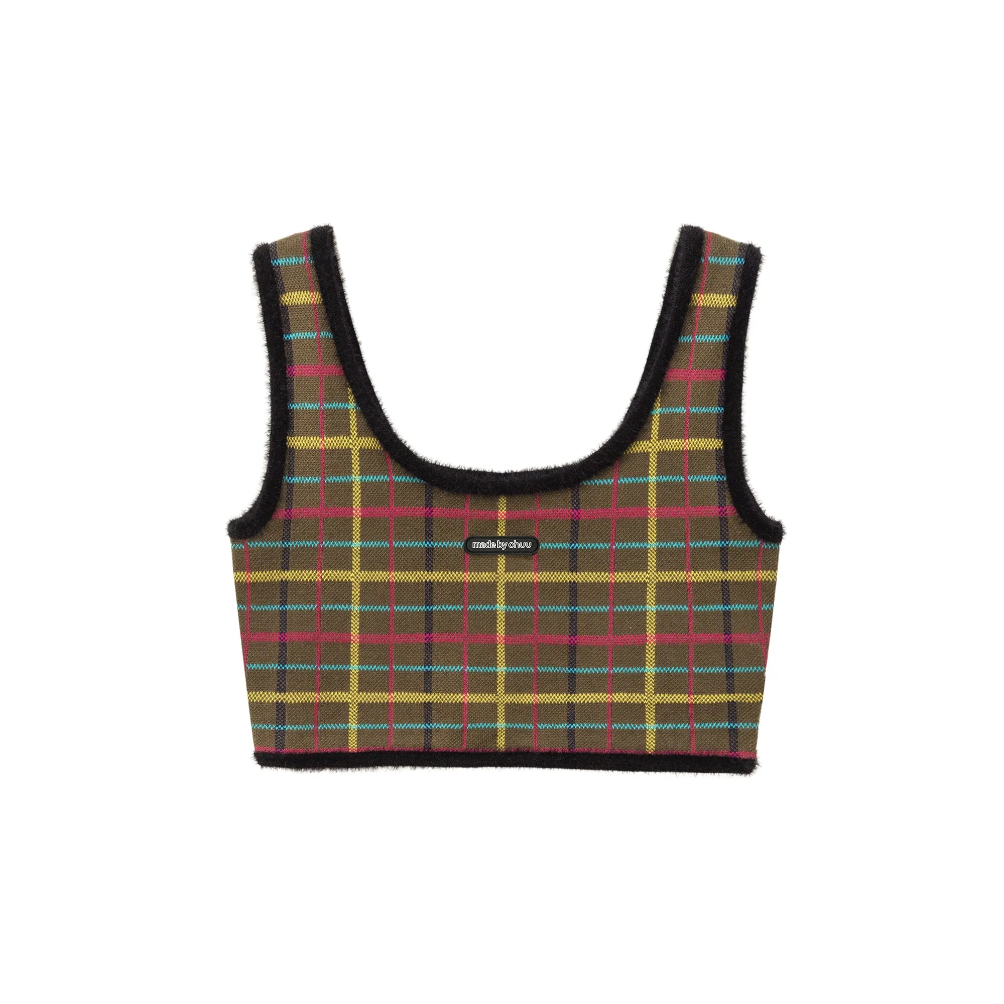 U-Neck Check Sleeveless Crop Top