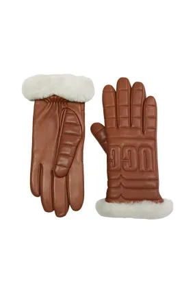 Ugg Women's Leather Logo Glove In Chestnut