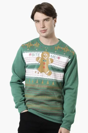 Ugly Christmas Sweater Gingerbread Print Christmas Sweater - Green