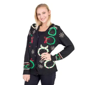 Ugly Christmas Sweater Wreath with Flashing Lights Cardigan
