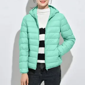 Ultra Lightweight Women’s Hooded Puffer Coat - Stylish Solid Color Jacket with Pockets for Winter Warmth & Comfort