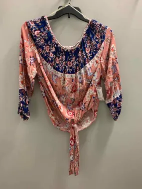 UMGEE Tops Size S PINK/ROYAL BLUE Floral LONG SLEEVES TOP