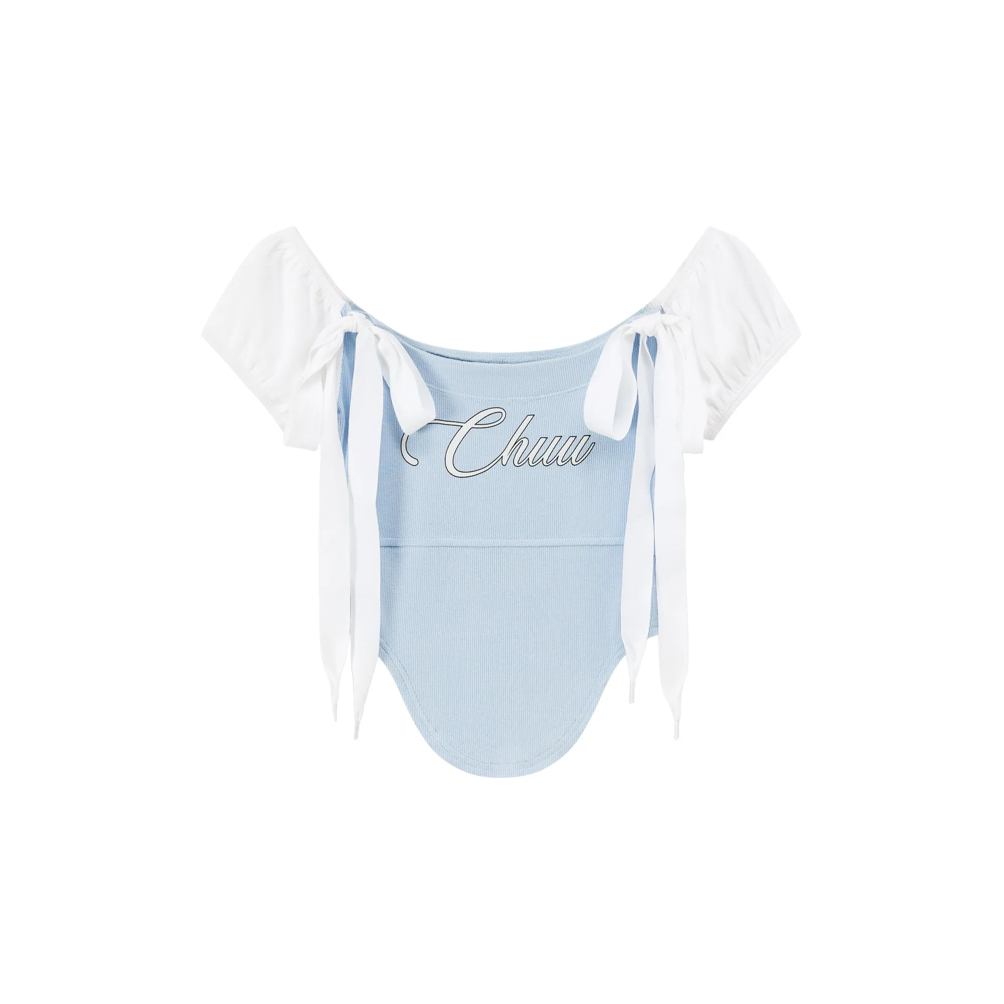 Unbalanced Chuu Lettering Ribbon Short Sleeve Top