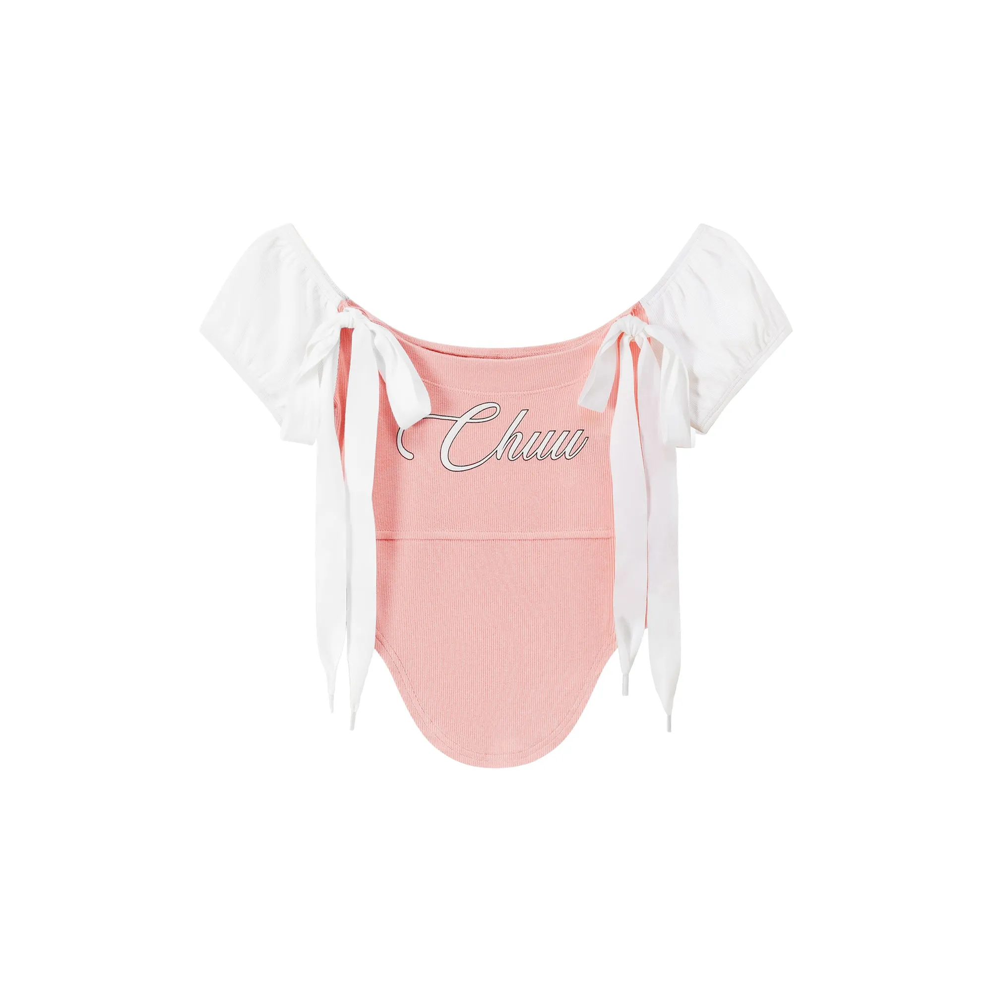 Unbalanced Chuu Lettering Ribbon Short Sleeve Top