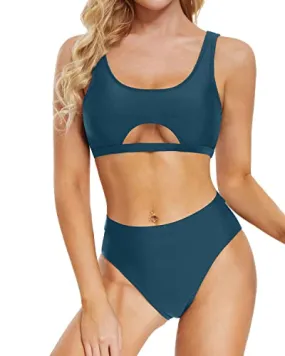 Underboob Bikini Set For Women Sexy Push Up Two Piece Swimsuit-Teal