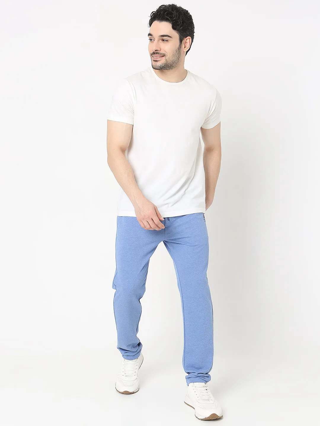 Underjeans by Spykar Men Premium Knitted Blue Melange Pyjama