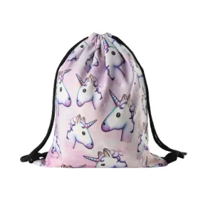 Unicorn Emoji Drawstring Backpack Shoulder Bags Satchel Pouch