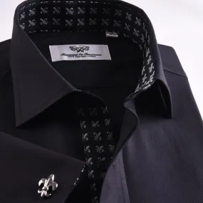 Unique Designed Black Herringbone Formal Business Dress Shirt Stylish Luxury Fashion Apparel in French Cuffss