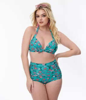 Unique Vintage Teal Flower Child Monroe Swim Bottom
