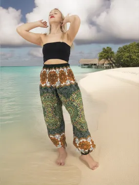 Unisex Harem Yoga Hippie Boho Pants in Green And Brown Tones Color L