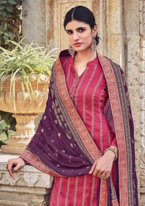 Unstitched Chinon With Heavy Embroidery Work Red Dress Suit Material