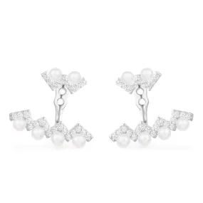 Up And Down Ear Jackets with Pearls - Silver