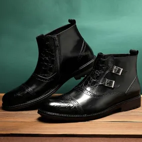 Updated Classic Brogue Cowhide Ankle Boots