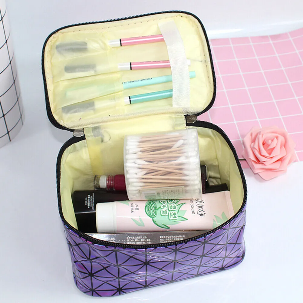 US Holographic Portable Travel Cosmetic Makeup Bag PU Handy Toiletry Waterproof