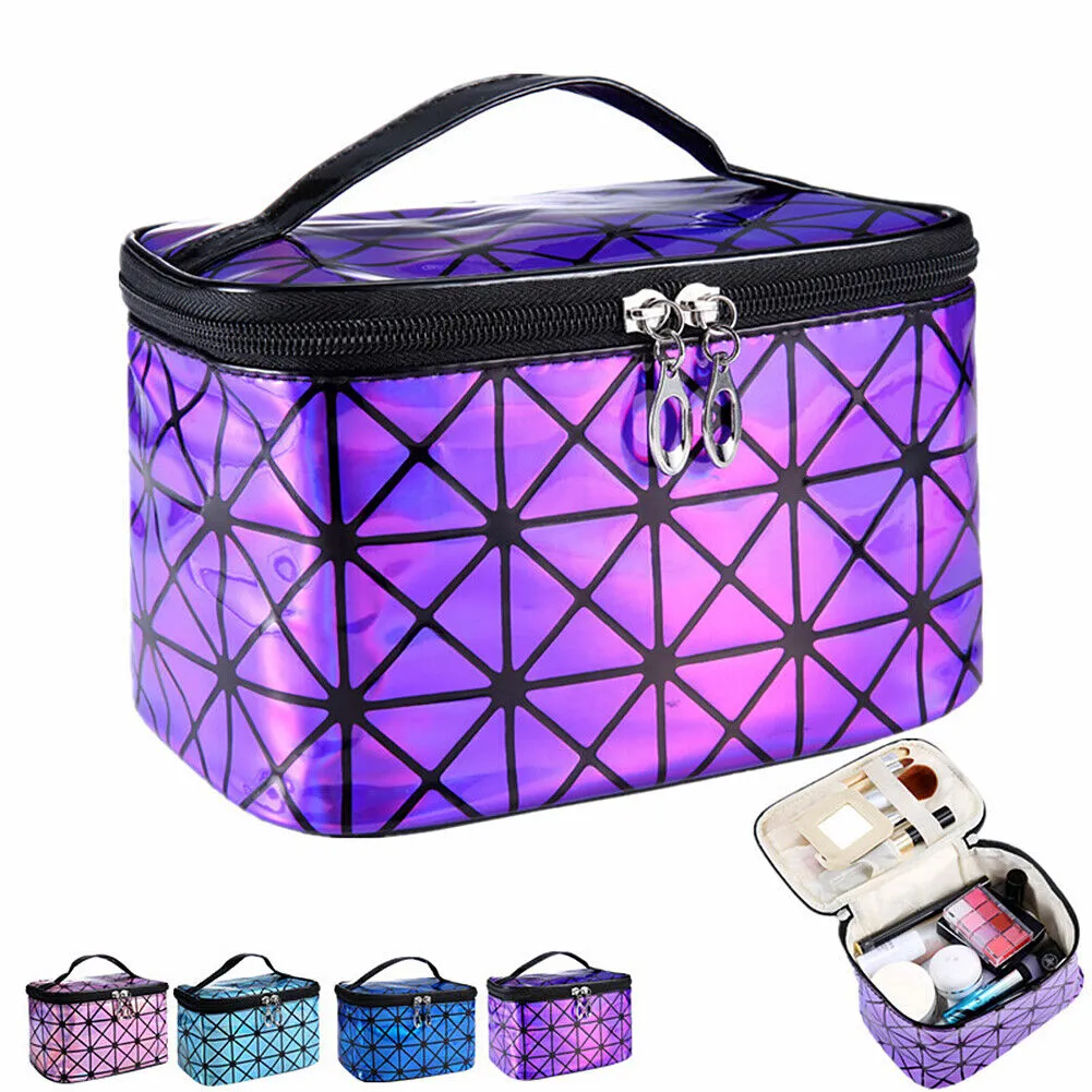 US Holographic Portable Travel Cosmetic Makeup Bag PU Handy Toiletry Waterproof