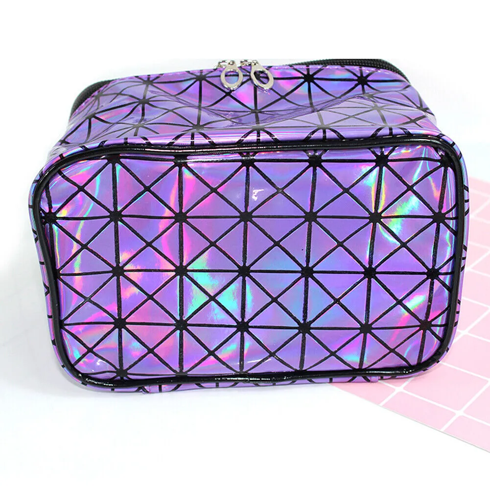 US Holographic Portable Travel Cosmetic Makeup Bag PU Handy Toiletry Waterproof