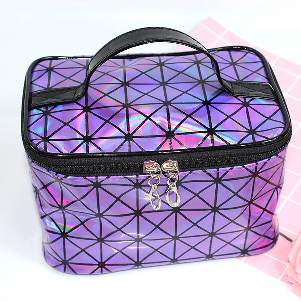 US Holographic Portable Travel Cosmetic Makeup Bag PU Handy Toiletry Waterproof