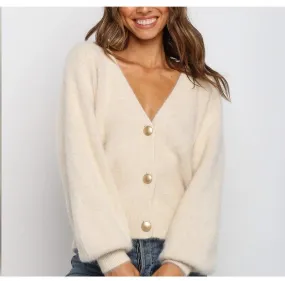 V Neck Cardigans Women Casual Ladies Long Sleeve Single Breasted