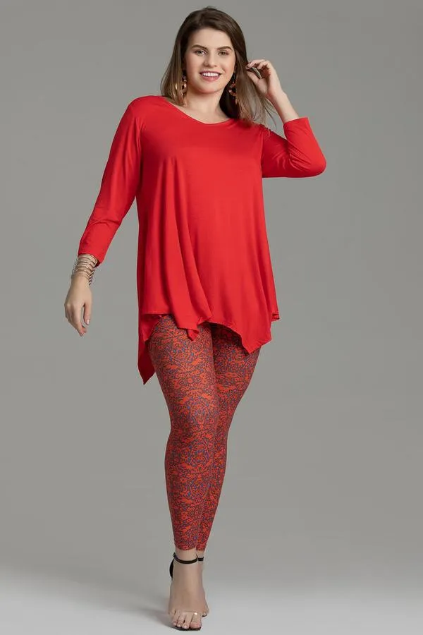 V-Neck Plain Swing Tunic Top Casual Long-sleeved T-shirt-LARACE  8035