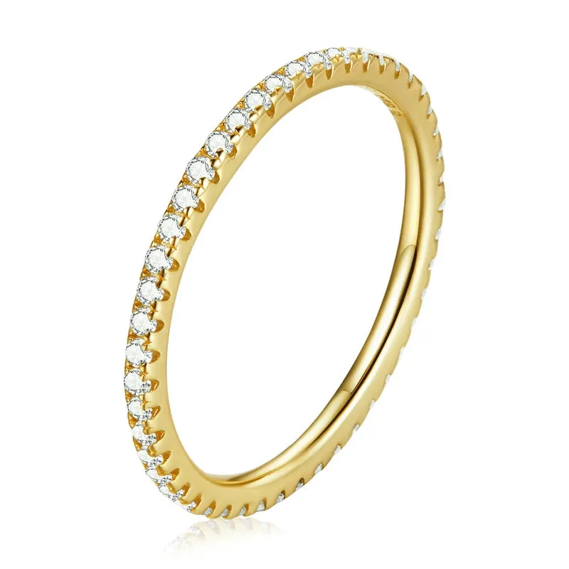 VAIGE 925 Sterling Silver CZ Simulated Diamond Stackable Eternity Band Ring Platinum Plated