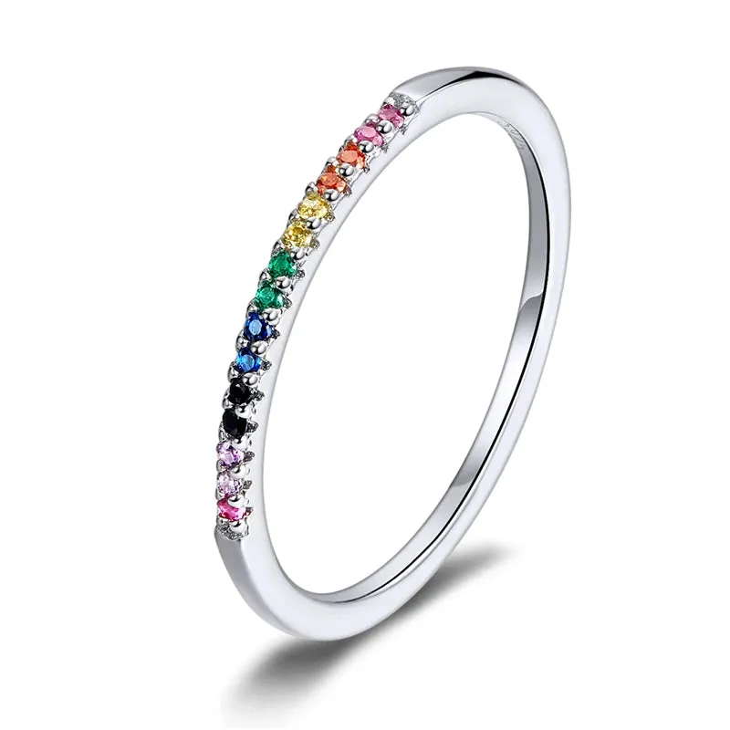 VAIGE 925 Sterling Silver CZ Simulated Diamond Stackable Eternity Band Ring Platinum Plated