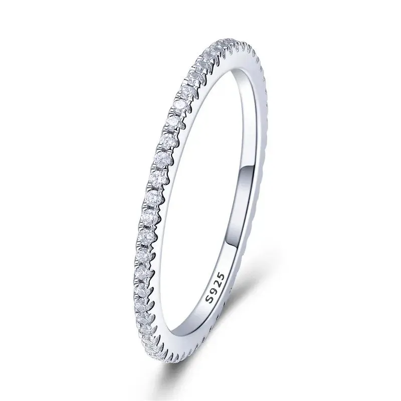 VAIGE 925 Sterling Silver CZ Simulated Diamond Stackable Eternity Band Ring Platinum Plated