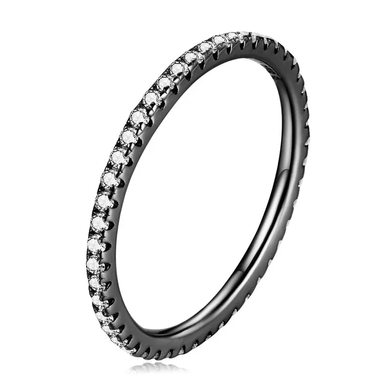 VAIGE 925 Sterling Silver CZ Simulated Diamond Stackable Eternity Band Ring Platinum Plated