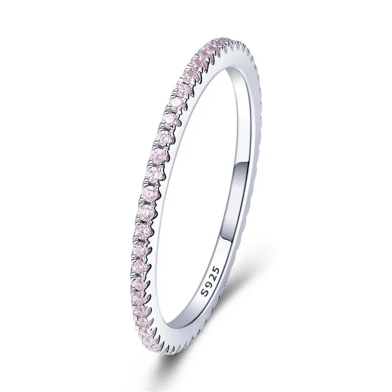 VAIGE 925 Sterling Silver CZ Simulated Diamond Stackable Eternity Band Ring Platinum Plated