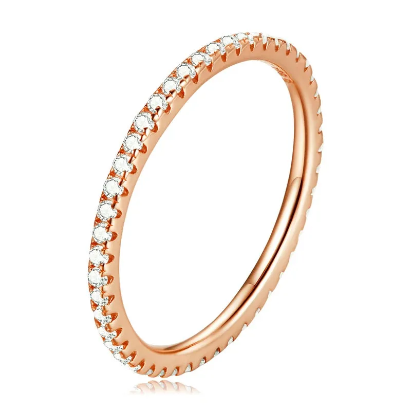 VAIGE 925 Sterling Silver CZ Simulated Diamond Stackable Eternity Band Ring Platinum Plated