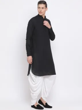 Vastramay Men's Black Cotton Linen Kurta Set