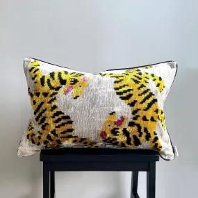 Velvet Ikat Cushion Tigers | Velvet Ikat Pillow Tigers