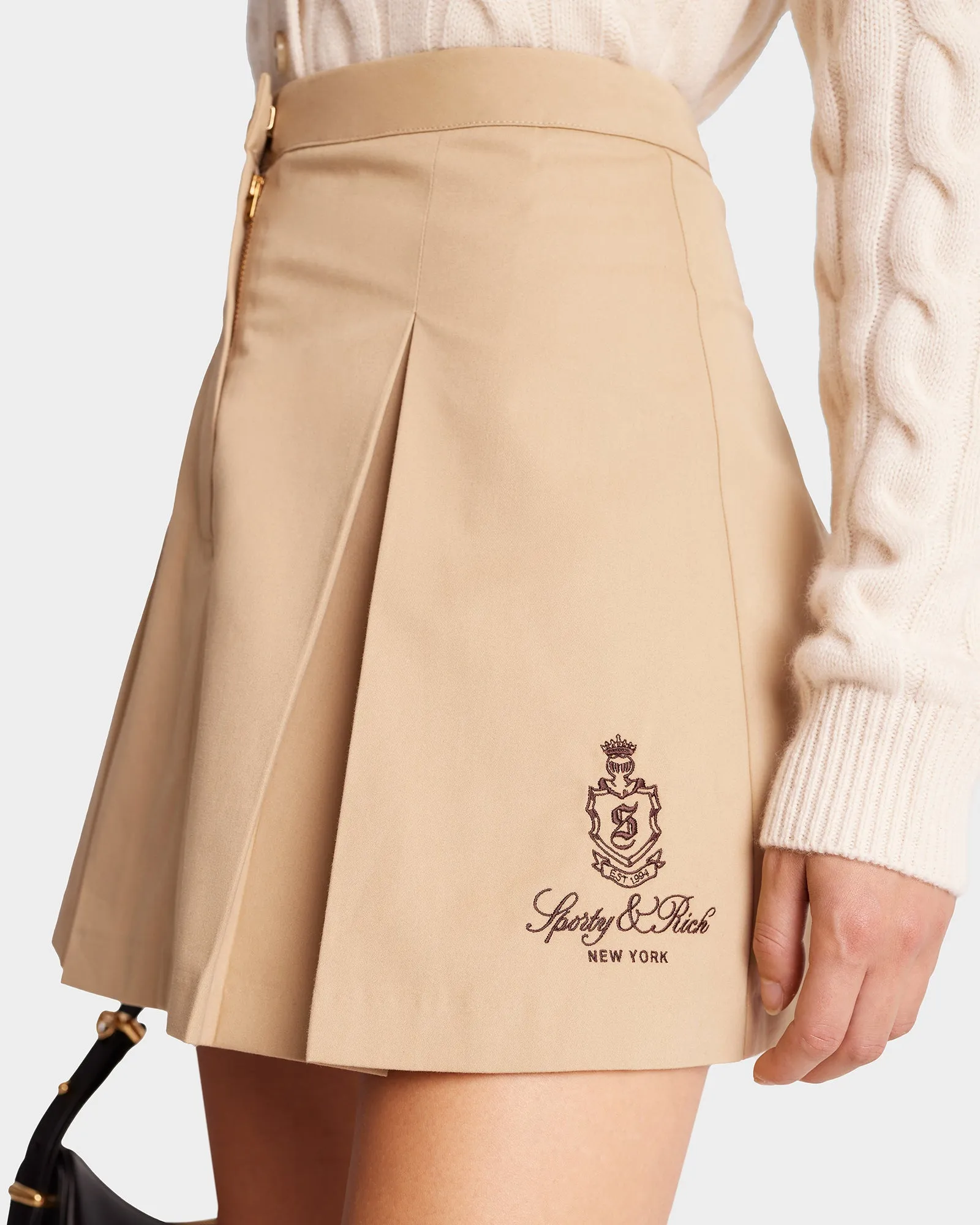 Vendome Box Pleat Skirt - Beige/Chocolate