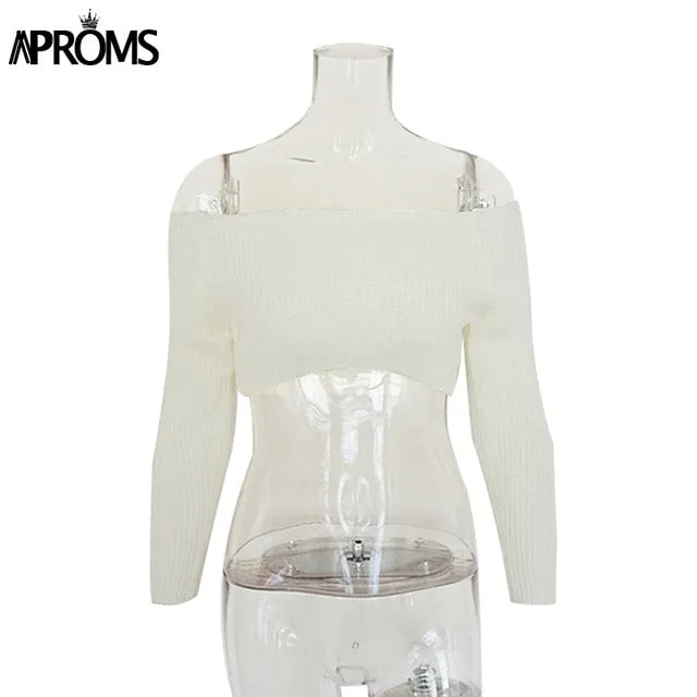 VenusFox Elegant Off Shoulder Cropped Sweater
