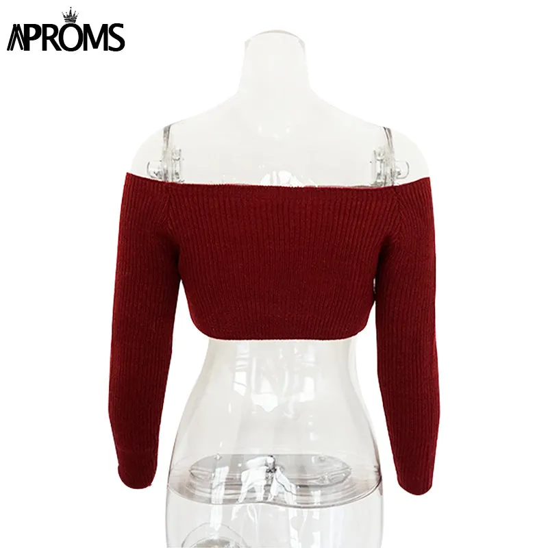 VenusFox Elegant Off Shoulder Cropped Sweater